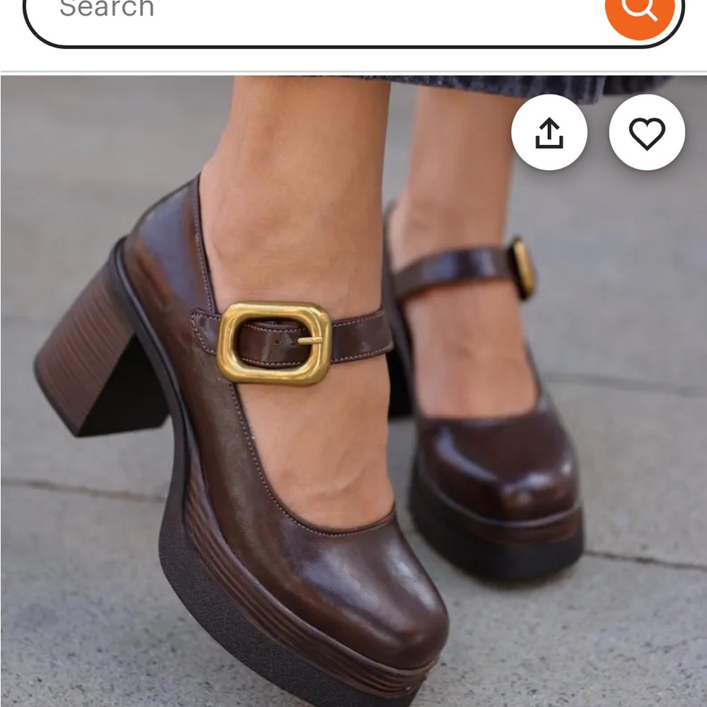 NEW Brown Leather Mary Jane Heels